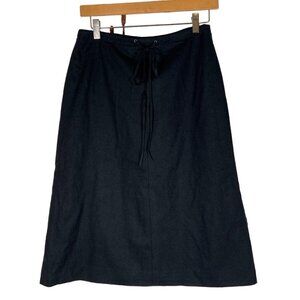 VTG Banana Republic Womens Size 4 Black A-line Skirt Wool Blend Faux Leather Tie